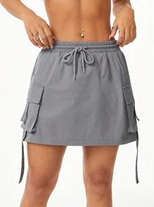 SHEIN EZwear 女士灰色實用束腰迷你短裙 - 灰色 - 查看 1