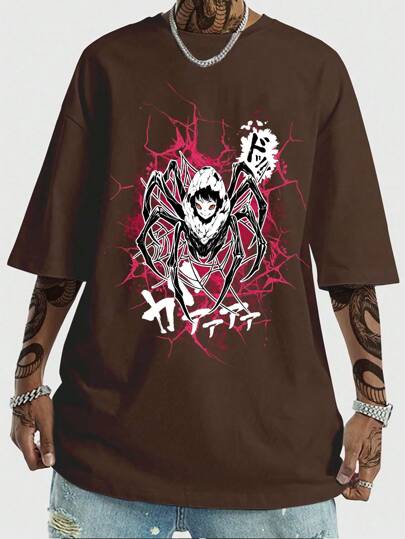 Grunge Punk Herren Sommer T-Shirt mit Spinne Muster, Rundhals Kurzarm Freizeitshirt