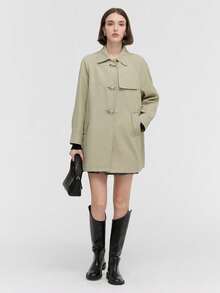 Raglan Sleeve Duffle Trench Coat For Spring & Autumn - Green - View 3