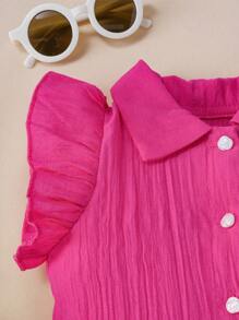 Baby Girls' Summer New Arrival Set: Simple Shirt With Star Embroidery And Jeans - Hot Pink - View 5