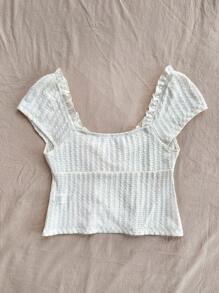 Soleia Camiseta ajustada de punto de textura sólida y dulce informal para mujer para verano, fiesta, vacaciones
