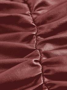 SHEIN EZwear 女式純色針織打摺無肩帶上衣 - 酒紅色 - 查看 3