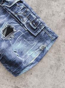 SHEIN 2 件套青少年男孩街頭時尚印花 T 恤和短褲套裝 - 彩色 - 查看 6