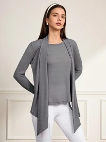 Menodora SHEIN Sport 女性春夏季純色長袖拉鍊連帽外套 - 灰色 - 查看 4