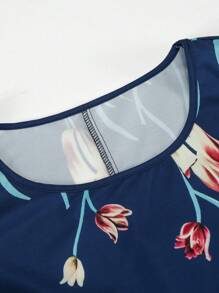 Plus Floral Print Sleeveless Dress & Open Front Coat For Summer - Navy Blue - View 4