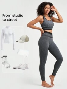 GLOWMODE Seamless Right Routine Racerback Top High-Waist Legging Set Medium Impact Running Workout - Black - View 8