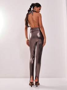 MUSERA Bộ jumpsuit cổ yếm khoét lỗ kim loại gợi cảm cho câu lạc bộ mùa xuân hè, kỳ nghỉ, lễ hội, lễ Phục sinh, phong cách thường ngày. - màu đen - Xem 2