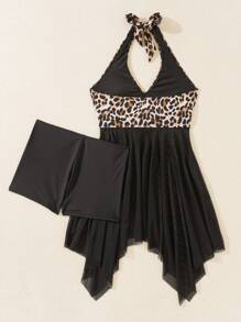 Swim Lushoire Women's Leopard Print Mesh Splice Summer Beach Swimsuit Set, Including Bikini Top And Bottom, Random Print - Multicolor - View 4