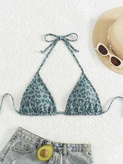 Swim Vcay 2025 女士豹纹吊带系带性感比基尼上衣，适合海滩度假夏季