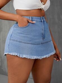 SHEIN SXY Váy Denim Plus Size Không Co Giãn, Thời Trang Và Gợi Cảm - Màu xanh lam - Xem 5