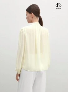 BizChic Chemisier pour femmes à manches longues simples et décontracté avec fausse perle - Nude - View 2