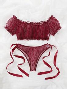 Ditsy Floral Mesh Sheer Lingerie Set