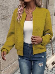 EMERY ROSE Zip Up Drop Shoulder Bomber Jacket Fall Winter Cloth For Women - Yellow - View 4