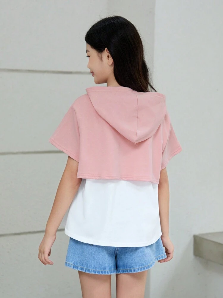 Tween Girls' Loose Fit Casual Tee With Color Block & Letter Print