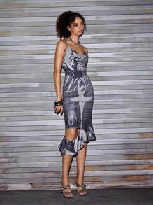 LM Estudio Artist Y2K Casual Printed Slim Fit Sexy Women's Cami Summer Dress, Holiday, Party Outfit, Birthday Outfits, Festival, Western Wear, Prom Dress - Black - View 5