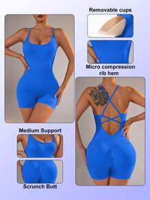 SHEIN Core Rhythm Women's Solid Color Yoga Strap Sport Romper