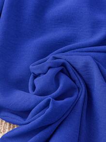 EMERY ROSE Pantalones anchos de talle alto con nudo sólido, cintura elástica, bolsillo en diagonal y tamaño extra grande - azul real - Ver 4