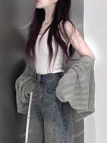 Solid Drop Shoulder Oversized Cardigan,Long Sleeve Tops