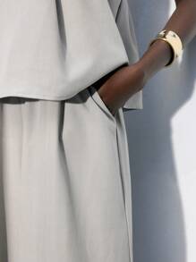 Maija Bộ 2 món vải lanh ống rộng lệch vai thường ngày mùa hè dành cho nữ - Xám - Xem 7