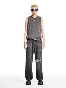 Chillumni Quần Jeans Denim Ống Loe Rách Màu Xám Đậm Cho Nam - Màu xám đen - Xem 8