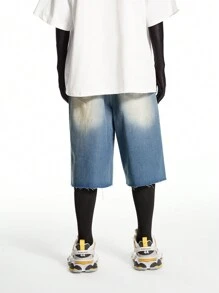 Manfinity EMRG Men's Light Blue Distressed Washed Denim Jorts, Vintage Loose Fit Shorts - Medium Wash - View 2