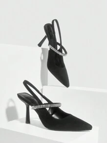 CUCCOO CHICEST 女士鞋子时尚水钻高跟鞋，黑色，适合春夏季度假鞋夏季 - 黑色 - 查看 1