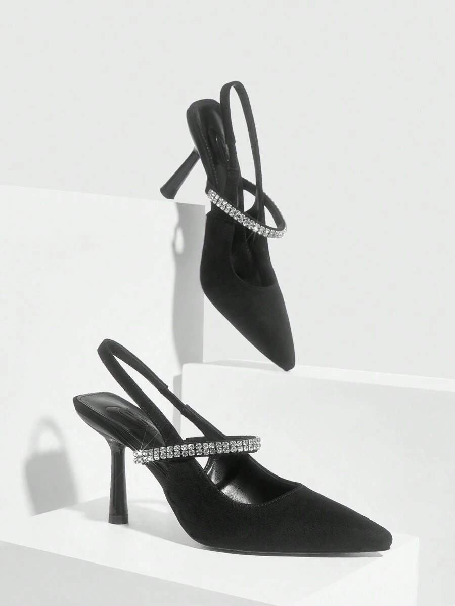 CUCCOO CHICEST 女士鞋子时尚水钻高跟鞋，黑色，适合春夏季度假鞋夏季 - 黑色 - 查看 1