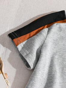 SHEIN 嬰兒男女色塊拼接圓領套頭衫短褲套裝，休閒款式 - 灰色 - 查看 4
