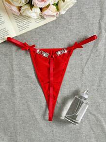 加字母图案蝴蝶结贴花丁字裤，适合狂欢 - 紅色 - 查看 6