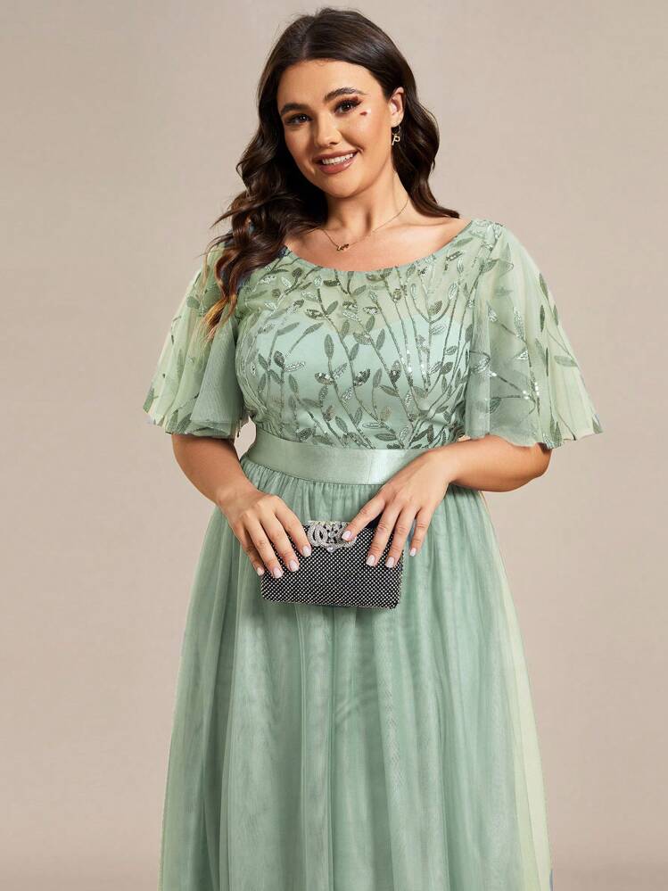 Elegant Contrast Sequin Mesh Green Bridesmaid Dress, Formal Party Spring  Wedding Guest Gown, Holiday Dress | SHEIN USA