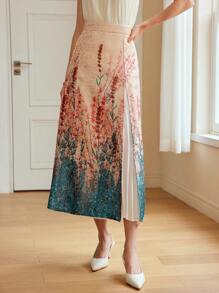 MOTF PREMIUM PLANTS PRINT PLEATED PANEL SKIRT