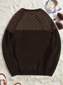 EURMUSE Men ZigZag Knit Regular Sweater - Brown - View 3
