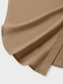 SHEIN LUNE Simple Casual Solid Button Front Shirt Dress - Coffee Brown - View 5