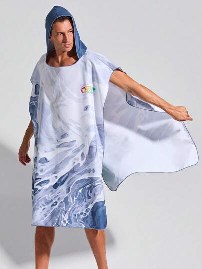 Surfspeed Men Marble Print Hooded Cover Up