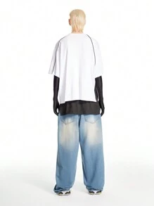 Manfinity EMRG Men's Light Blue Faded Washed Loose Baggy Jeans With Wide Legs
