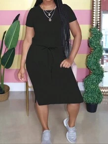 European And American Fashion Round Neck Short Sleeve Dress For Women - Black - View 1