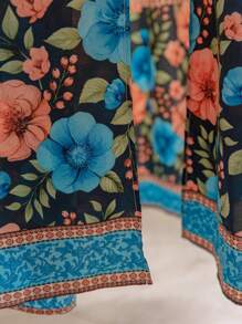Soleia Plus Size Women's Floral Splice Contrast Graphic Print Maxi Festival Boho Beach Shirt Dress