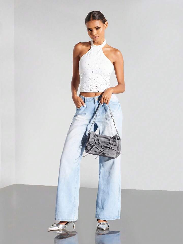 SHEIN ICON ウィメンズショルダーY2Kストリートバッグ、デニム調