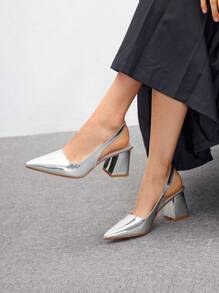 CUCCOO BIZCHIC Women's Fashionable Silver Mirror Pointed Toe Chunky High-Heeled Shoes Spring Shoes Spring Break Easter