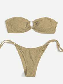 SHEIN Swim 女士夏季沙灘無肩帶環連接性感比基尼套裝