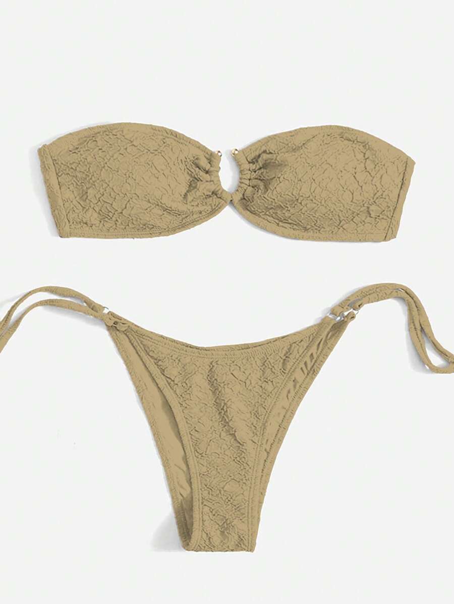 SHEIN Swim 女士夏季沙灘無肩帶環連接性感比基尼套裝