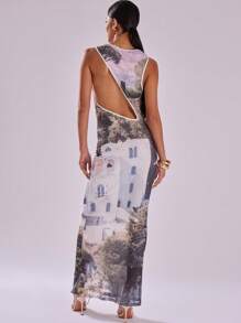 MUSERA 性感印花高领修身长裙，适合伊比沙岛风情，适合春季、夏季度假和节日穿着。 - 彩色 - 查看 2