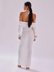 MUSERA Drape Shoulders Long Sleeve Maxi Dress