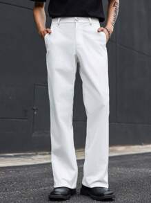 Manfinity Hypemode Pantalones casuales con botones de unicolor y bolsillos con vuelo para hombres