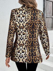 SHEIN Clasi Leopard Print Roll Tab Sleeve Blazer
