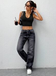 SHEIN EZwear Débardeur noir basique à col en V pour l'été - Noir - Voir 3