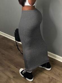 Women's Bodycon Skirt, Slimming American Style Sexy Lady Look - Dark Grey - View 4
