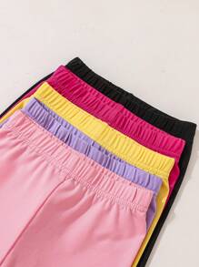 SHEIN Playful Pals 5pcs Baby Girls' Cute Bowknot Printed Bottoms, Daily Casual Comfortable Leggings For Spring, Summer, And Autumn - Multicolor - View 3