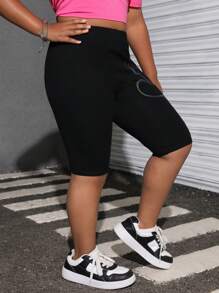 SHEIN Tween Girls' Extended Size  Casual Waist Letter Print Short Leggings