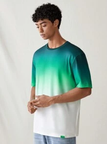 Manfinity VCAY 男士時尚針織漸變色寬鬆短袖T恤，日常穿著款 - 彩色 - 查看 6